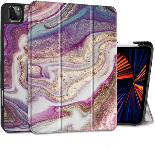 Vista 18 de DONGKE Funda para iPad Pro de 12.9 pulgadas 6ª generación 2022, soporte para lápiz integrado + soporte triple + encendido automático/apagado + funda