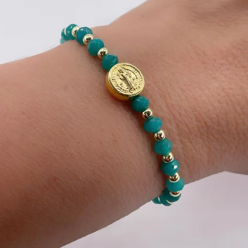 Vista 20 de St Benedict Coin and Natural Round Red Coral Beads Adjustable Bracelet for Women