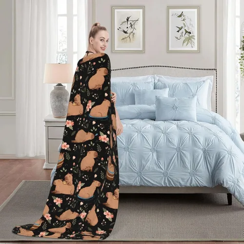 Vista 2 de Manta de forro polar suave con patrón de Capybara, acogedor y lindo diseño de animales para cama, sofá o regalo, 50 x 40 pulgadas
