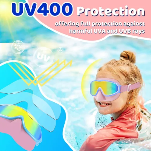Vista 6 de Vvinca Kids Goggles with Nose Cover for 3-12,Comfort Fabric Strap Wide View 03-negro azul y rosa azul