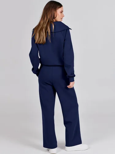 Vista 4 de ANRABESS Women 2 Piece Outfits Sweatsuit Set 2023 Fall Oversized Half Zip Sweatshirt Wide Leg Sweatpant Lounge Set Tracksuit
