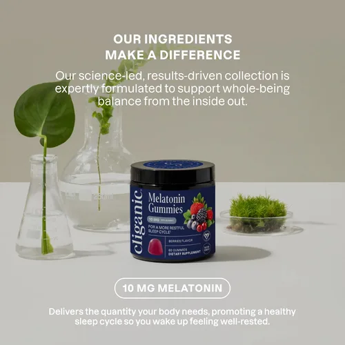 Vista 4 de Cliganic Gomitas de Melatonina (10 mg, Suministro para 60 Días) - Ayuda para Dormir para Adultos, Sabor a Bayas, Vegano, Sin OGM, Kosher, Suplemento