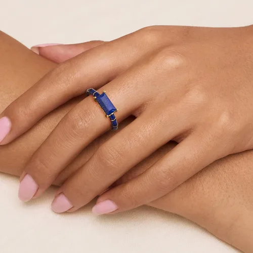 Vista 2 de Ross-Simons Anillo de piedras preciosas y esmalte en oro de 18 quilates sobre plata esterlina