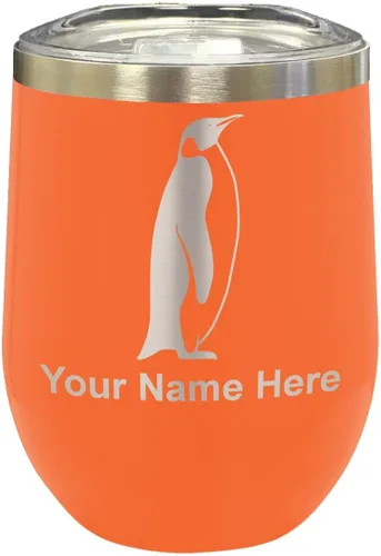 Vista 27 de LaserGram Vaso de vino de acero inoxidable de doble pared, pingüino, grabado personalizado incluido (negro)