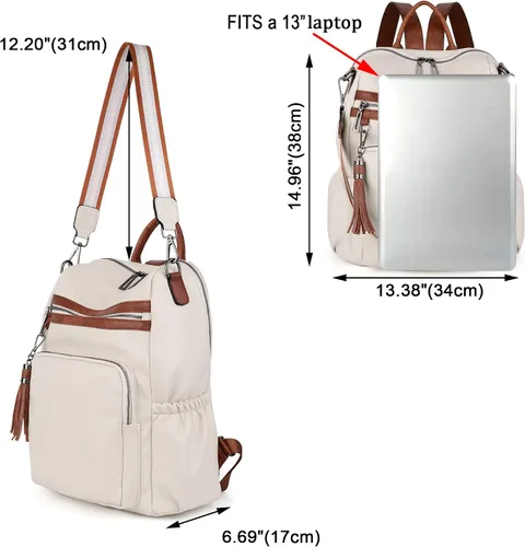 Vista 7 de UTO Mochila de cuero vegano para mujer, diseño de moda, convertible con borla, para viajes, con borla