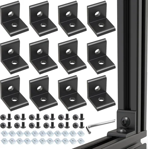 Vista 11 de Juego de 20 conectores de perfil de extrusión de aluminio de la serie 2020, 20 soportes de esquina, con 40 tuercas en T y tornillo hexagonal M5×8