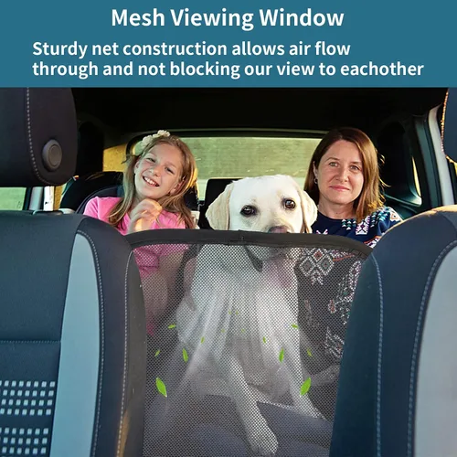 Vista 7 de Petsfit Barrera de coche para perro, barrera para mascotas, malla para asiento trasero de perro con cuerda de ajuste y gancho, adecuada