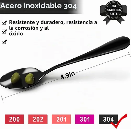 Vista 3 de 8pcs Demitasse Espresso Cucharas, 4.9 pulgadas de acero inoxidable Mini cuchara de café cucharas pequeñas para postre (negro)