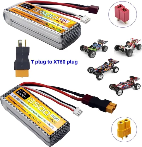 Vista 3 de 1 unids 7.4V 35C 3500mAh T Plug XT60 Plug Li Batería para WLTYOS 104001 144010 144001 124007 124016 124017 124018 124019 MJX 14301 1 1 4302 14210