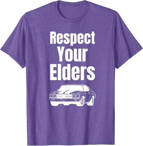 Vista 6 de Divertido regalo de auto para chicos – Respect Your Elders Classic Muscle Car Camiseta, Negro, S
