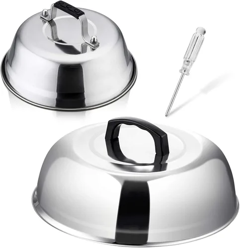 Vista 10 de Cúpula para Derretir Queso de 12 Pulgadas, HaSteeL Cubierta Redonda de Acero Inoxidable para Rociar y Vaporizar, Cúpula Grande Sólida para Plancha