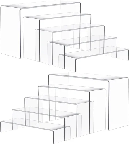 Vista 10 de Anglelife 8 Piezas Elevadores de Exhibición Grandes, Estante Rectangular Transparente de Mesa de 4" de Ancho para Mostrar Coleccionables, Soporte