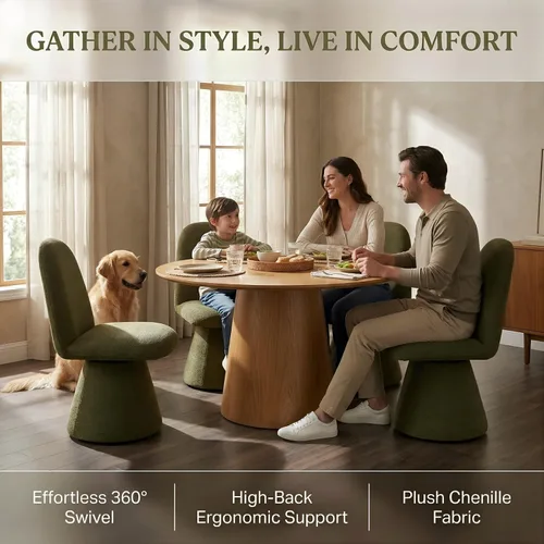 Vista 5 de DUOMAY Juego de 2 sillas de comedor giratorias de 360°, modernas de mediados de siglo, tapizadas con respaldo alto, base giratoria silenciosa, silla