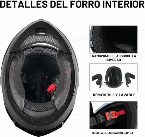Vista 5 de CUTEY Modular Flip Up Motorcycle Helmet DOT Certified Dual Visor Vented Negro