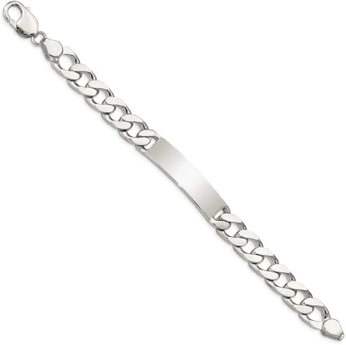 Vista 2 de Polished Engravable Personalized Custom 925 Sterling Silver Polished Curb Link ID Bracelet For Men or Women Length 85 inches Width 10 mm With