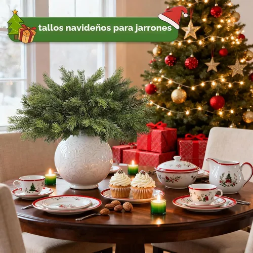 Vista 4 de Artgar 6 ramas de pino de Navidad – Tallos de pino artificiales realistas de 18 pulgadas – Púas de cedro sintético de tacto real para jarrón, corona