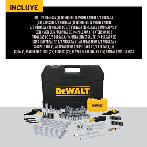 Vista 2 de DEWALT Juego de herramientas mecánicas de 142 piezas, accionamiento de 1/4 pulgadas y 3/8 pulgadas, SAE y métrico (DWMT45425)