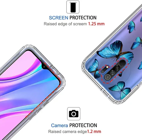 Vista 2 de Funda para Redmi 9 Prime/para Poco M2/para Poco M2 Reloaded M2004J19PI con protector de pantalla de vidrio templado, 360 cuerpo completo a prueba