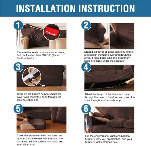 Vista 6 de Funda de terciopelo de lujo con fundas de cojín de asiento separadas, funda de sofá de alta elasticidad, fundas de sofá de felpa ultra suave, Marrón