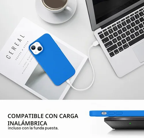 Vista 7 de Telaso Funda para iPhone 14, funda de goma de gel de silicona líquida suave, delgada y fina con forro de microfibra, Azul Klein