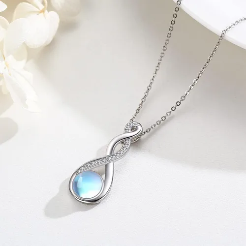 Vista 3 de Twoowl Collar de nudo celta de plata de ley 925 collar con colgante irlandés de buena suerte joyería de piedra lunar infinita regalos para mujeres