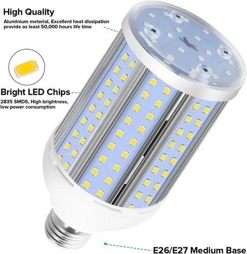 Vista 4 de HJFF Bombilla LED equivalente a 500 W, 8750 lúmenes, 60 W, 6000 K, luz blanca fría E26/E27, base media, bombilla de maíz para exteriores