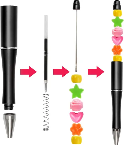 Vista 3 de jiebor 50 bolígrafos de cuentas de plástico negros con tinta negra de bola DIY lindos y geniales para bricolaje, regalo de boda, graduación