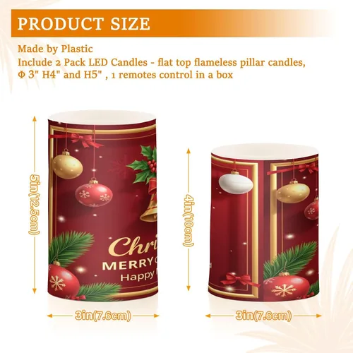 Vista 3 de Kcldeci Velas sin llama, copos de nieve de Navidad, bolas de Navidad, funcionan con pilas, velas LED sin llama, juego de 2