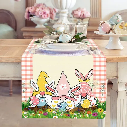 Vista 3 de Camino de mesa de Pascua de 13 x 72 pulgadas, huevos y flores, búfalo, gnomo, camino de mesa, decoración de primavera, vacaciones, cocina, comedor