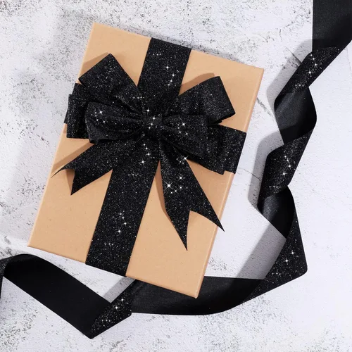 Vista 6 de LOYIM Cinta negra con purpurina de 20 yardas, cinta brillante con borde cortado para envolver regalos, manualidades, coronas, Navidad, árboles