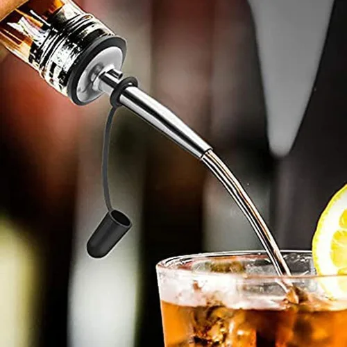 Vista 3 de Paquete de 48 vertedores de botellas de licor de acero inoxidable con tapas de polvo de goma siamesa y vertedores de licor
