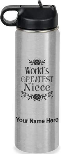 Vista 41 de LaserGram Botella de agua con tapa abatible de doble pared de 12 onzas con pajilla, sobrina más grande del mundo, grabado personalizado incluido