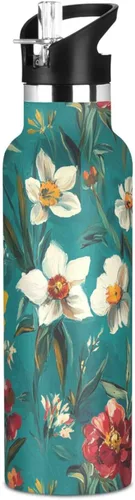Vista 11 de Flowers Carnation Iris Peonies - Botella de agua reutilizable con aislamiento de doble pared con tapa de pajilla, sin BPA, a prueba de fugas
