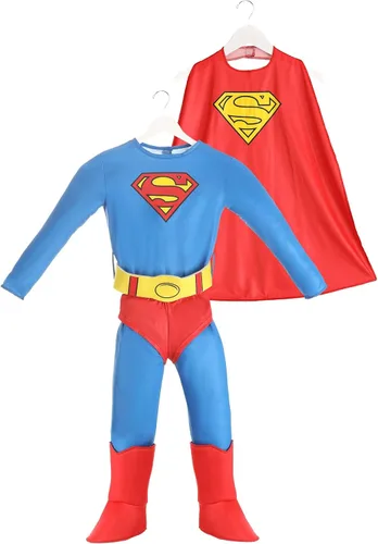 Vista 6 de Disfraz clásico de Superman de DC Comics para niño con capa, overol, fundas para botas, calzoncillos y cinturón, con licencia