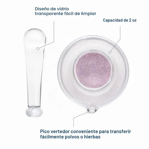 Vista 3 de Juego de Mortero y Maja Apothecary Products, Mezclador y Molinillo para Medicina, Vidrio (2 oz)
