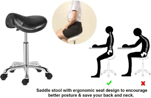 Vista 5 de Kaleurrier Taburete con ruedas para sillas de escritorio giratorias de cocina de salón Asiento de sillín; capacidad de peso de 350 libras; altura