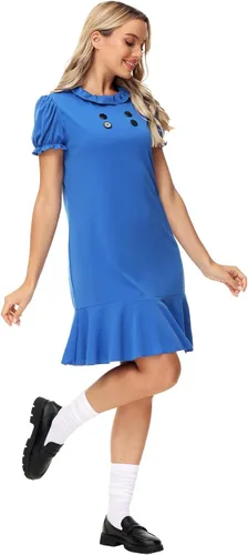Vista 6 de Remimi Disfraz azul de Halloween para mujer, vestidos azules de vacaciones de manga corta