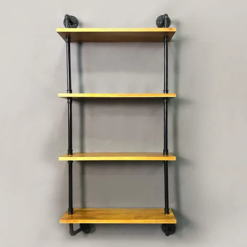 Vista 8 de Estante industrial de la pared del estante del tubo de madera rústica con el tubo negro del hierro 2 niveles