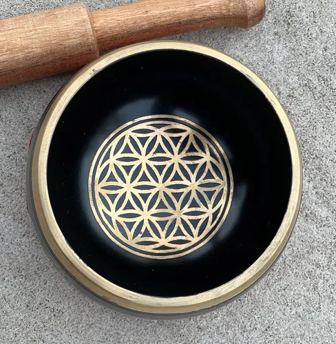 Vista 5 de Juego de cojines tibetanos con diseño de flor de la vida, para meditación, yoga, curación espiritual y atención plena, tamaño mediano (negro)