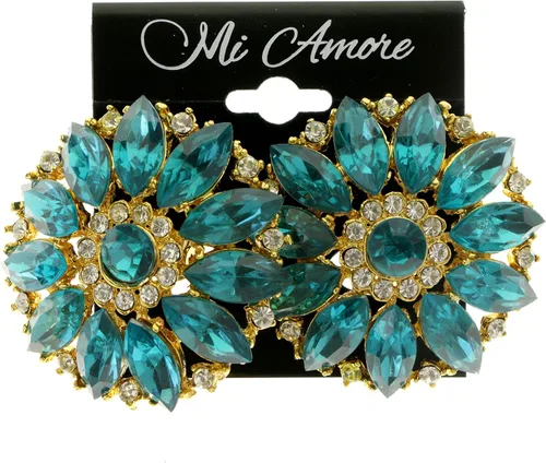 Vista 2 de Clip de metal de color azul y dorado con detalles facetados #LQC429, Metal