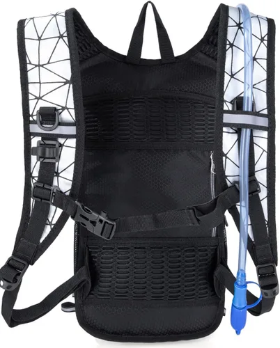 Vista 3 de Mochila de hidratación con luces frías, bolsa de agua de 2 L, bolsa ligera para correr, senderismo, bicicleta, escalada, festival de música esencial