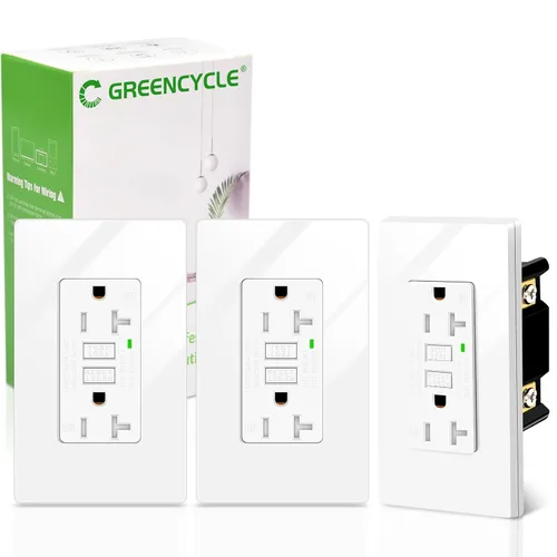 Vista 32 de Greencycle Toma GFCI de 15 amperios con puertos USB C y USB A, 1 unidad de toma eléctrica GFCI de prueba automática con USB, con indicador LED
