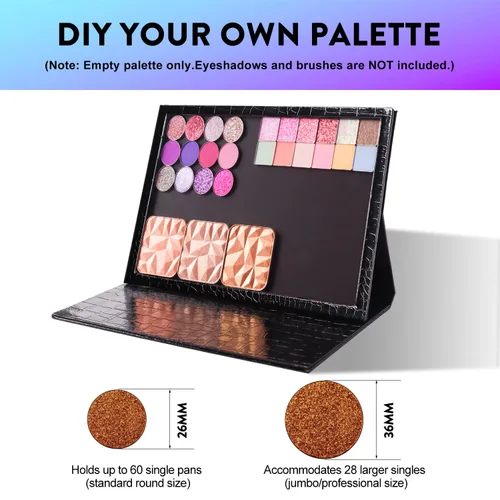 Vista 3 de Paleta de maquillaje magnética vacía grande con soporte plegable (capacidad para 60 sartenes estándar) – Estuche organizador profesional de sombra