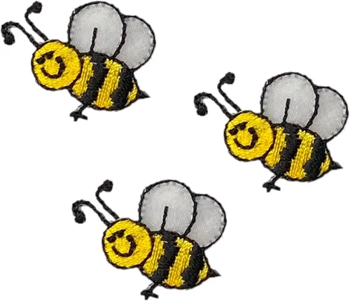 Vista 3 de Parche bordado para planchar en miniatura de abeja sonriente pequeña (1)