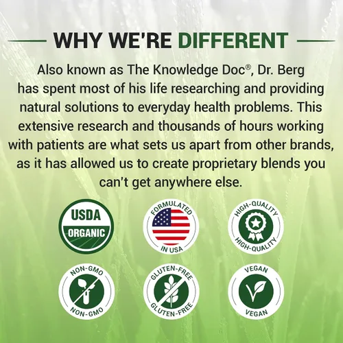 Vista 9 de Dr. Berg - Superalimento en polvo verde orgánico certificado por USDA (60 porciones), fabricado con pasto de trigo crudo, clorofila, minerales traza