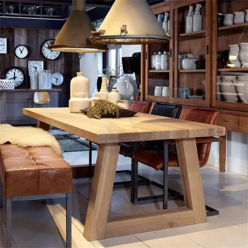 Vista 4 de LAKIQ Moderno juego de mesa de comedor de madera maciza con 4 sillas, mesa de comedor rectangular contemporánea para 4 mesas de conferencias