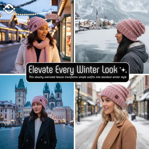 Vista 330 de Funky Junque Gorro de moda de punto trenzado de talla extragrande, grueso, abrigado, suave y holgado