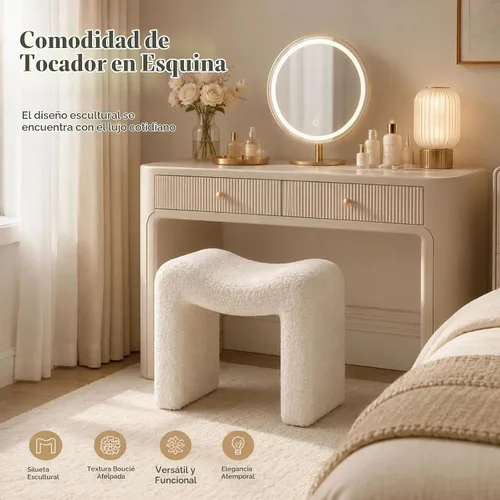 Vista 9 de Wimarsbon Silla Taburete de Tocador, Otomán Moderno de Terciopelo Teddy Reposapiés, Banco de Sofá Escabel Asiento Extra, Decoración del Hogar