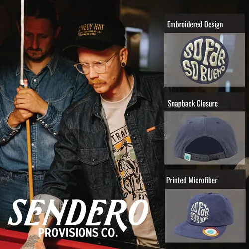 Vista 2 de Sendero Provisions Co. So Bueno Gorra ajustable Snapback con diseño bordado (azul) - Talla única, Azul