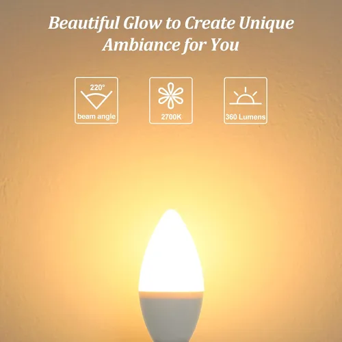 Vista 3 de Bombillas Brightever de candelabro E12 LED, equivalentes a 40 vatios, 4 W, blanco cálido 2700 K, bombillas para ventiladores de techo, luces de vela